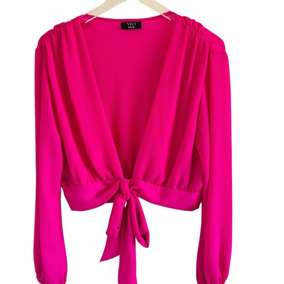 Vici Fuchsia Tie-Front Blouse - Picture 2 of 5